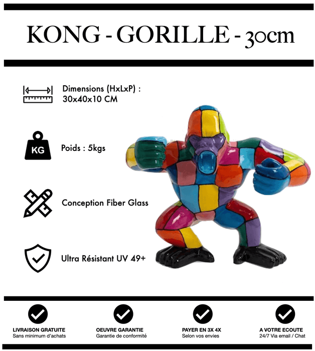 Sculpture Gorille Resine 30cm debout Statue - Multicolore - MUZZANO