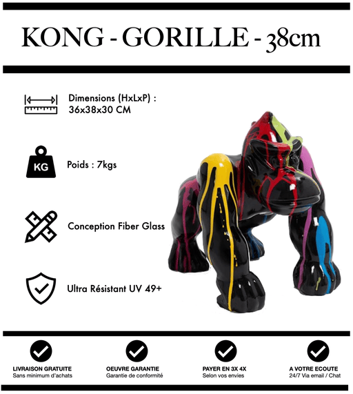 Sculpture Gorille Resine 38cm Poing Statue - Black Trash - MUZZANO