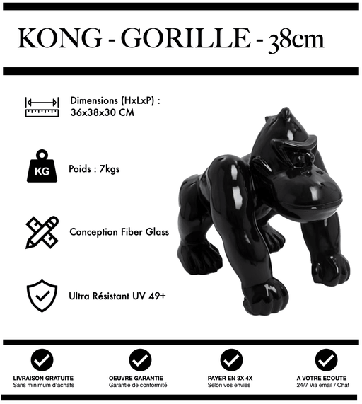 Sculpture Gorille Resine 38cm Poing Statue - NOIR - MUZZANO