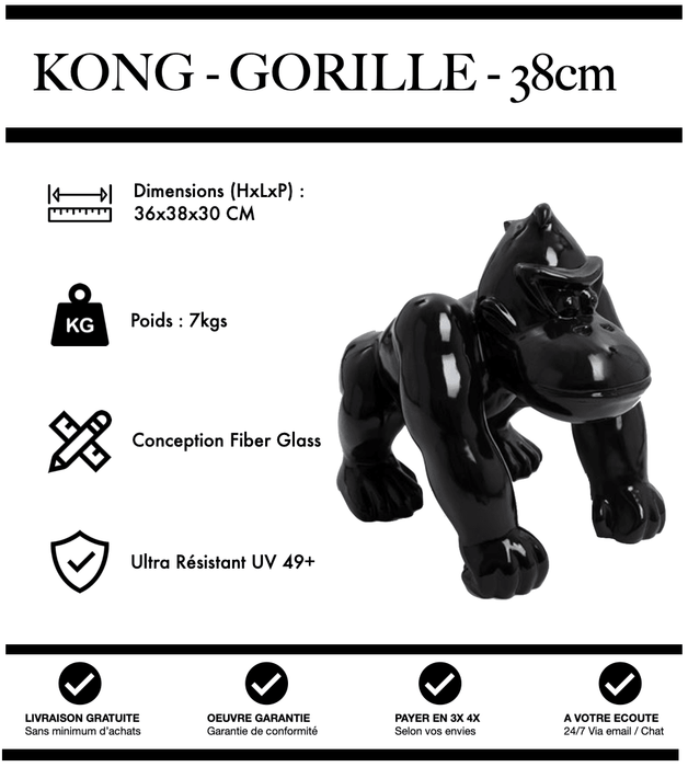 Sculpture Gorille Resine 38cm Poing Statue - NOIR - MUZZANO