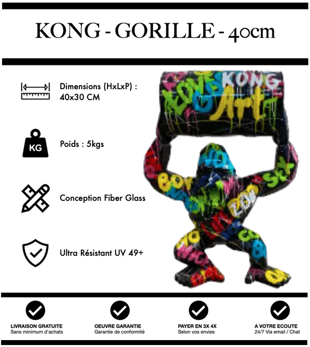 Sculpture Gorille Resine 40cm Debout avec Tonneau Statue - Tag - MUZZANO