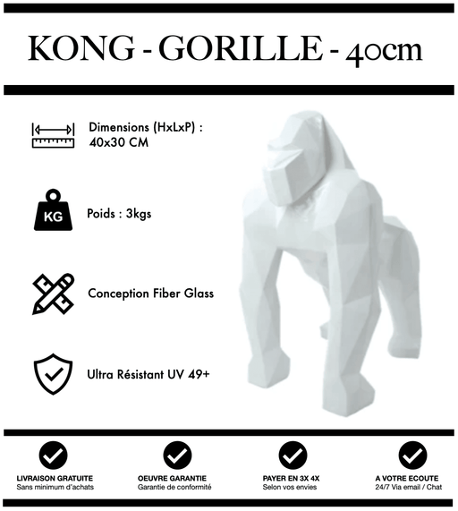 Sculpture Gorille Resine 40cm Origami Statue - BLANC - MUZZANO