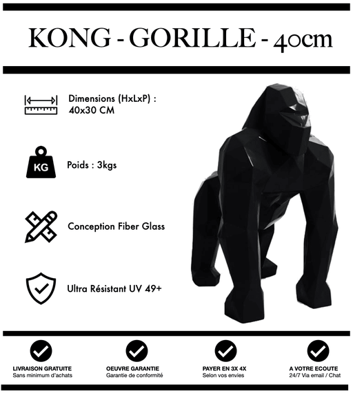 Sculpture Gorille Resine 40cm Origami Statue - NOIR - MUZZANO