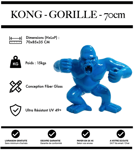 Sculpture Gorille Resine 70cm debout Statue - BLEU - MUZZANO