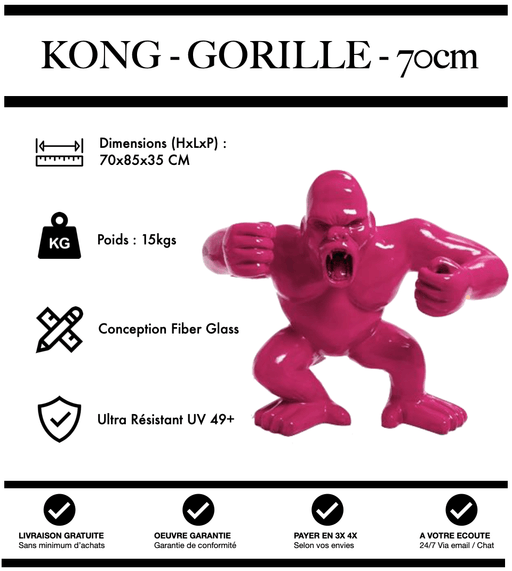 Sculpture Gorille Resine 70cm debout Statue - ROSE - MUZZANO