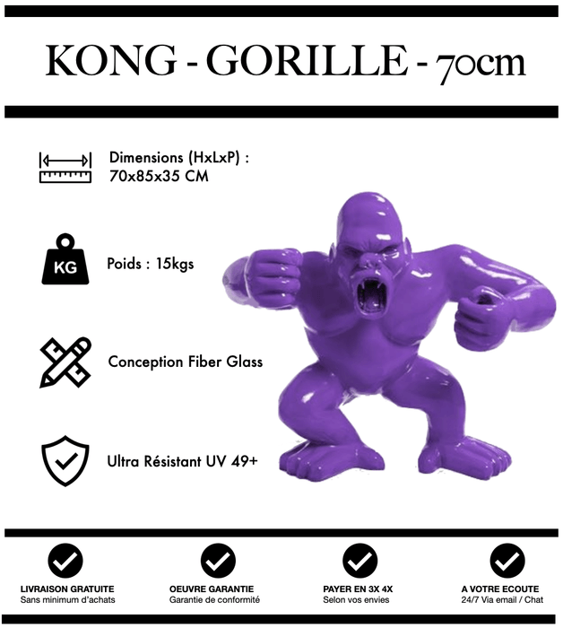 Sculpture Gorille Resine 70cm debout Statue - VIOLET - MUZZANO
