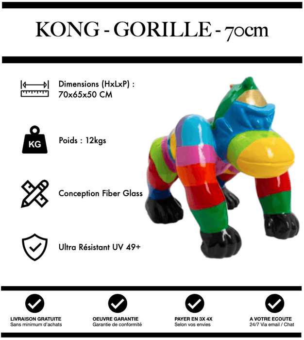 Sculpture Gorille Resine 70cm Poing Statue - Multicolore - MUZZANO