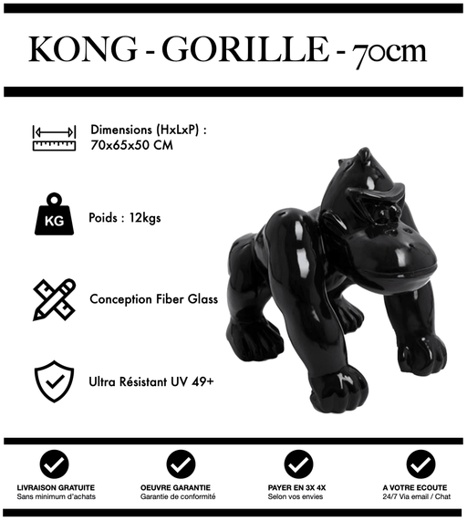 Sculpture Gorille Resine 70cm Poing Statue - NOIR - MUZZANO