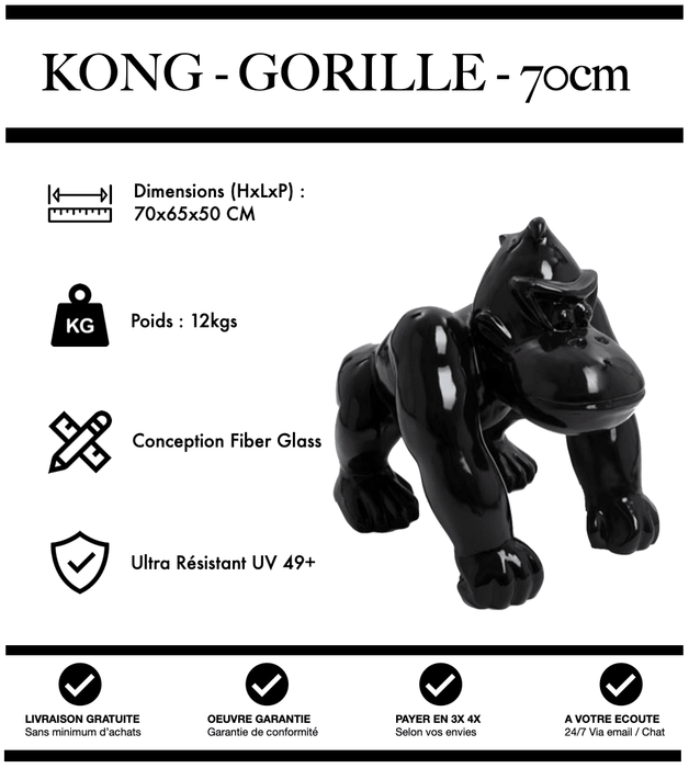 Sculpture Gorille Resine 70cm Poing Statue - NOIR - MUZZANO