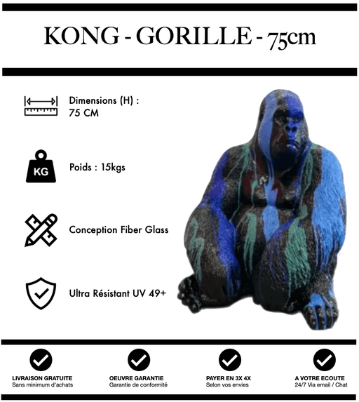 Sculpture Gorille Resine Naturel 75cm Statue - Blue Trash - MUZZANO