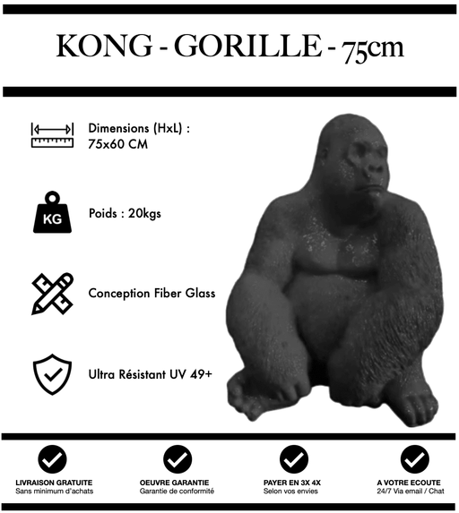Sculpture Gorille Resine Naturel 75cm Statue - Noir - MUZZANO