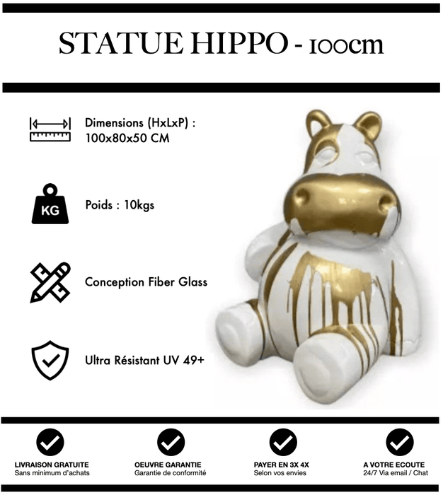 Sculpture Hippopotame Resine 100cm Statue - Gold Trash - MUZZANO