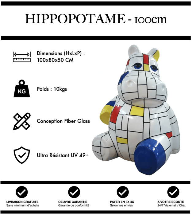Sculpture Hippopotame Resine 100cm Statue - Mondrian - MUZZANO