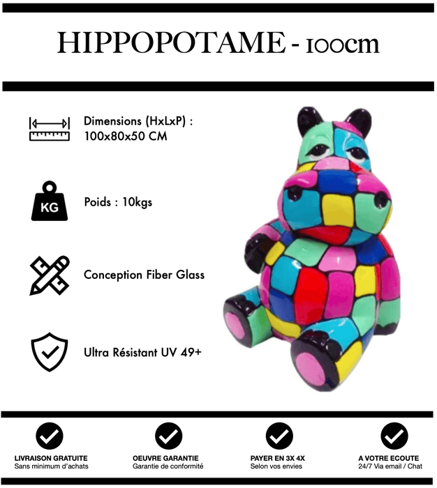 Sculpture Hippopotame Resine 100cm Statue - Puzzle - MUZZANO