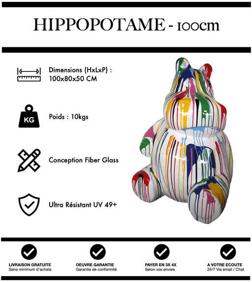 Sculpture Hippopotame Resine 100cm Statue - White Trash - MUZZANO