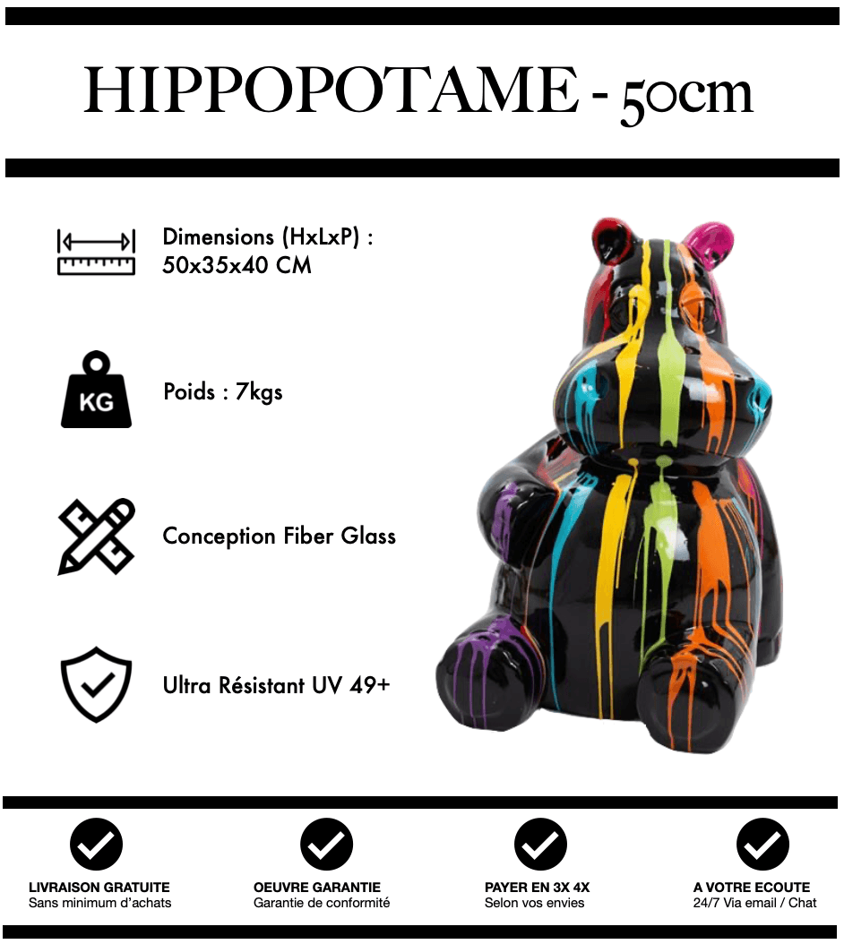 Sculpture Hippopotame Resine 50cm Statue - Black Trash - MUZZANO