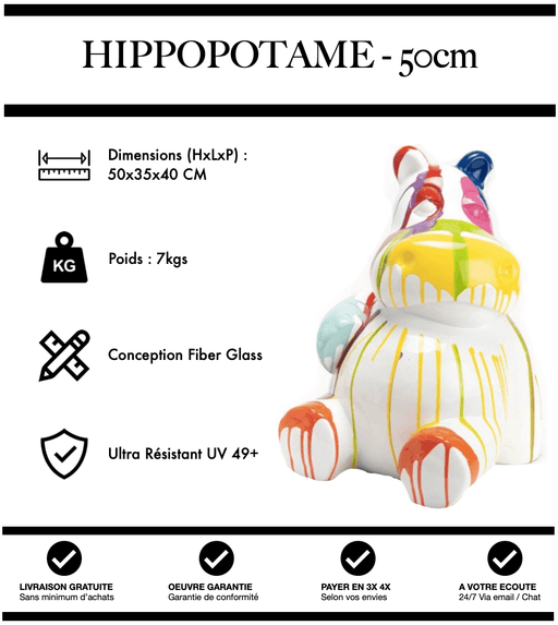 Sculpture Hippopotame Resine 50cm Statue - White Trash - MUZZANO