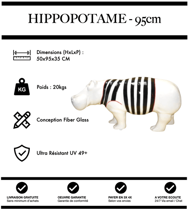 Sculpture Hippopotame Resine 95cm Statue - Marin Noir - MUZZANO