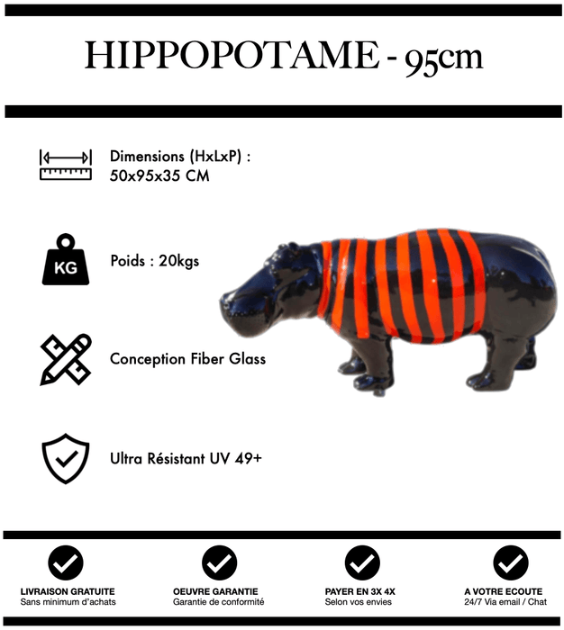 Sculpture Hippopotame Resine 95cm Statue - Marin Rouge - MUZZANO
