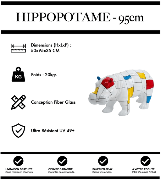 Sculpture Hippopotame Resine 95cm Statue - Mondrian - MUZZANO