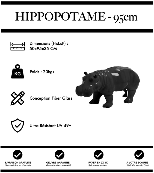 Sculpture Hippopotame Resine 95cm Statue - Noir - MUZZANO