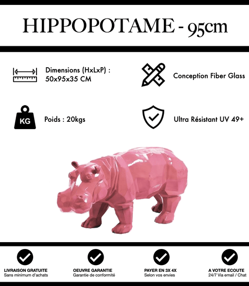 Sculpture Hippopotame Resine Origami 95cm Statue - Rose Pâle - MUZZANO