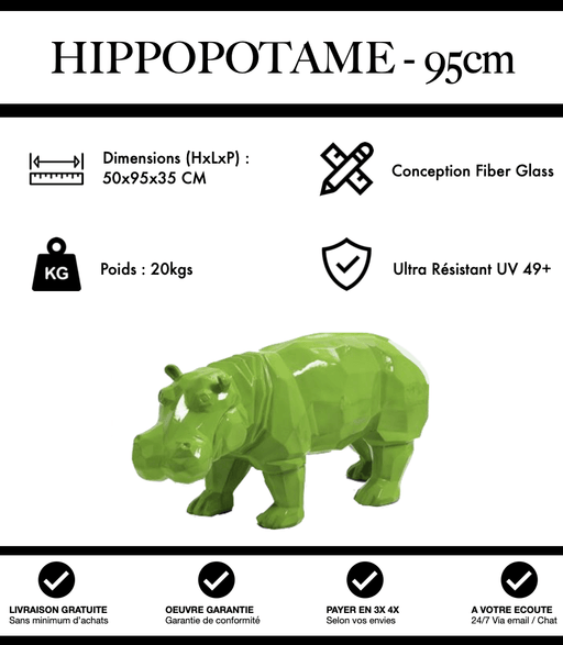 Sculpture Hippopotame Resine Origami 95cm Statue - Vert - MUZZANO