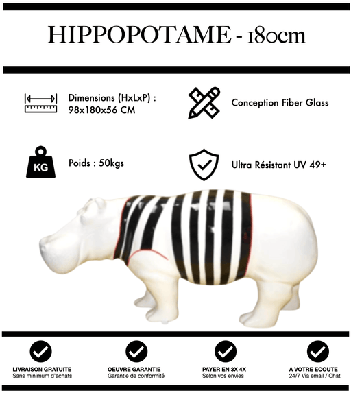 Sculpture Hippopotame Resine XXL 180cm Statue - Marin Noir - MUZZANO
