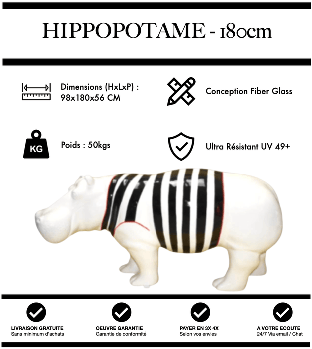 Sculpture Hippopotame Resine XXL 180cm Statue - Marin Noir - MUZZANO