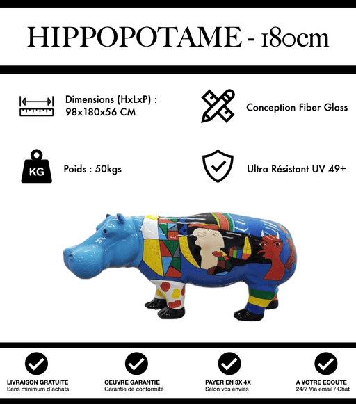 Sculpture Hippopotame Resine XXL 180cm Statue - Motif ATYPIQUE - MUZZANO