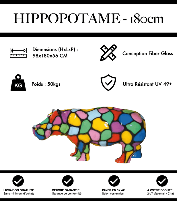 Sculpture Hippopotame Resine XXL 180cm Statue - Puzzle - MUZZANO