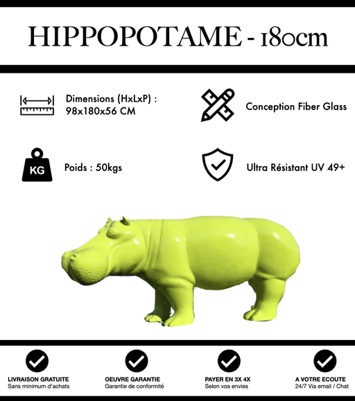 Sculpture Hippopotame Resine XXL 180cm Statue - Vert - MUZZANO