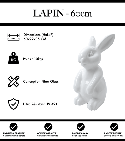 Sculpture Lapin Resine 60cm Statue - Blanc - MUZZANO