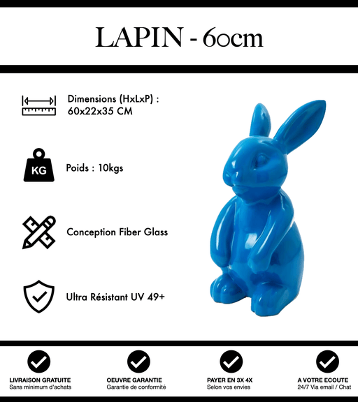 Sculpture Lapin Resine 60cm Statue - Bleu - MUZZANO