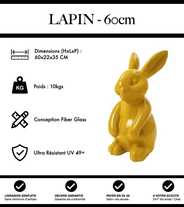 Sculpture Lapin Resine 60cm Statue - Jaune - MUZZANO