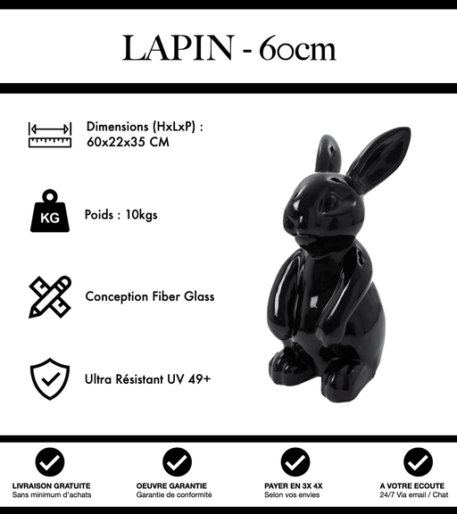 Sculpture Lapin Resine 60cm Statue - Noir - MUZZANO
