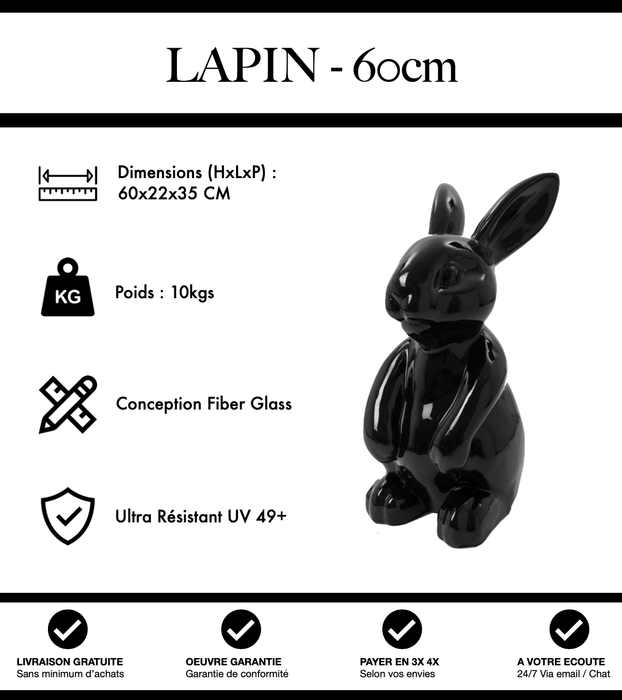 Sculpture Lapin Resine 60cm Statue - Noir - MUZZANO