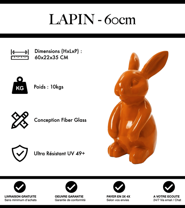 Sculpture Lapin Resine 60cm Statue - Orange - MUZZANO