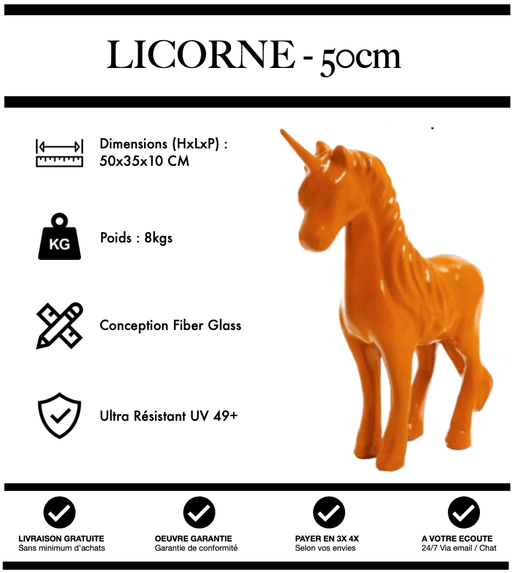 Sculpture Licorne Resine 50cm Statue - ORANGE - MUZZANO
