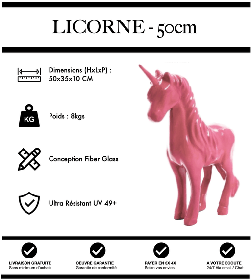 Sculpture Licorne Resine 50cm Statue - ROSE - MUZZANO