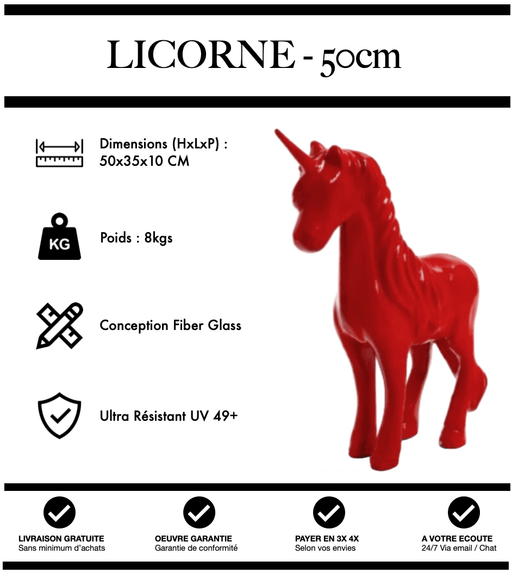 Sculpture Licorne Resine 50cm Statue - Rouge - MUZZANO