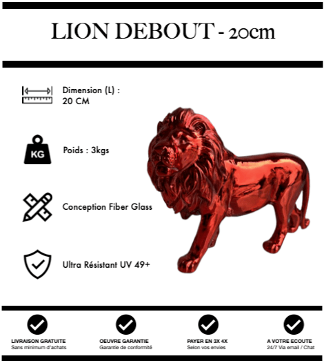 Sculpture Lion Debout 20cm Statue Resine - Rouge Chrome - MUZZANO