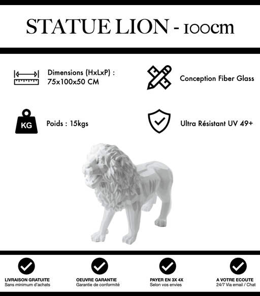 Sculpture Lion Resine 100cm Origami Statue - Blanc - MUZZANO