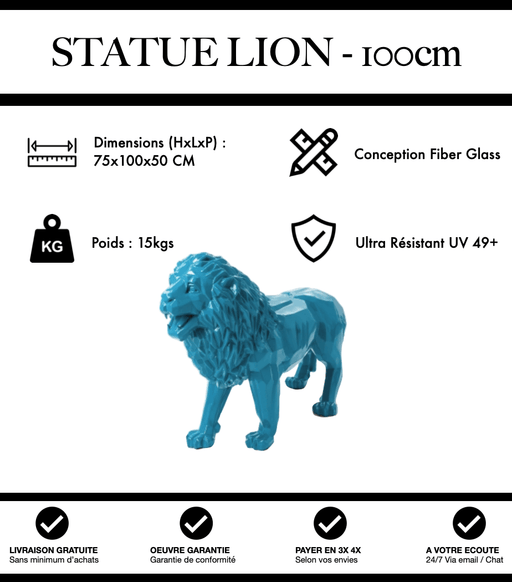 Sculpture Lion Resine 100cm Origami Statue - Bleu Clair - MUZZANO
