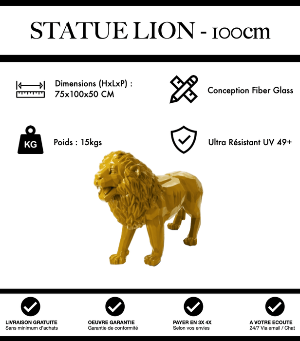 Sculpture Lion Resine 100cm Origami Statue - Jaune - MUZZANO