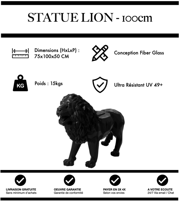 Sculpture Lion Resine 100cm Origami Statue - Noir - MUZZANO