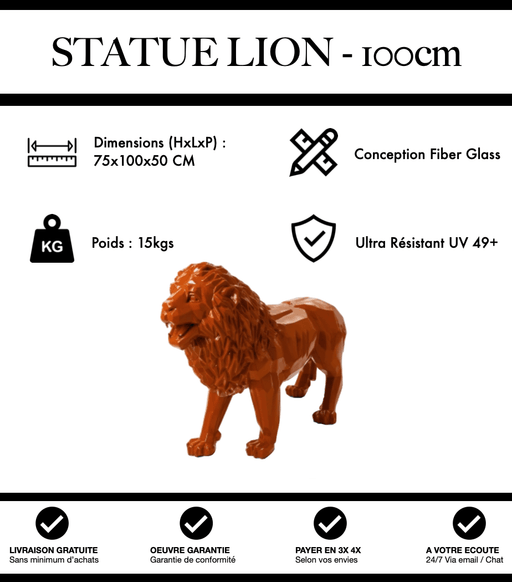 Sculpture Lion Resine 100cm Origami Statue - Orange - MUZZANO