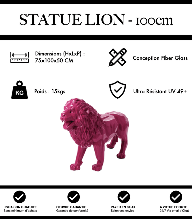 Sculpture Lion Resine 100cm Origami Statue - Rose - MUZZANO