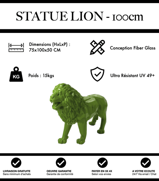 Sculpture Lion Resine 100cm Origami Statue - Vert Clair - MUZZANO