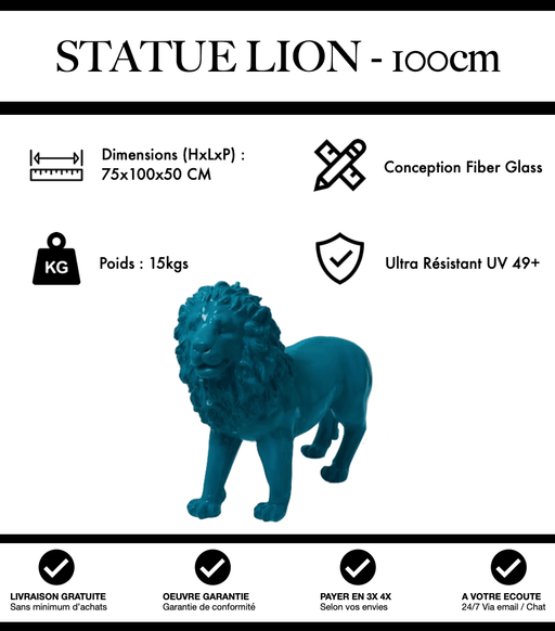 Sculpture Lion Resine 100cm Statue - Bleu - MUZZANO